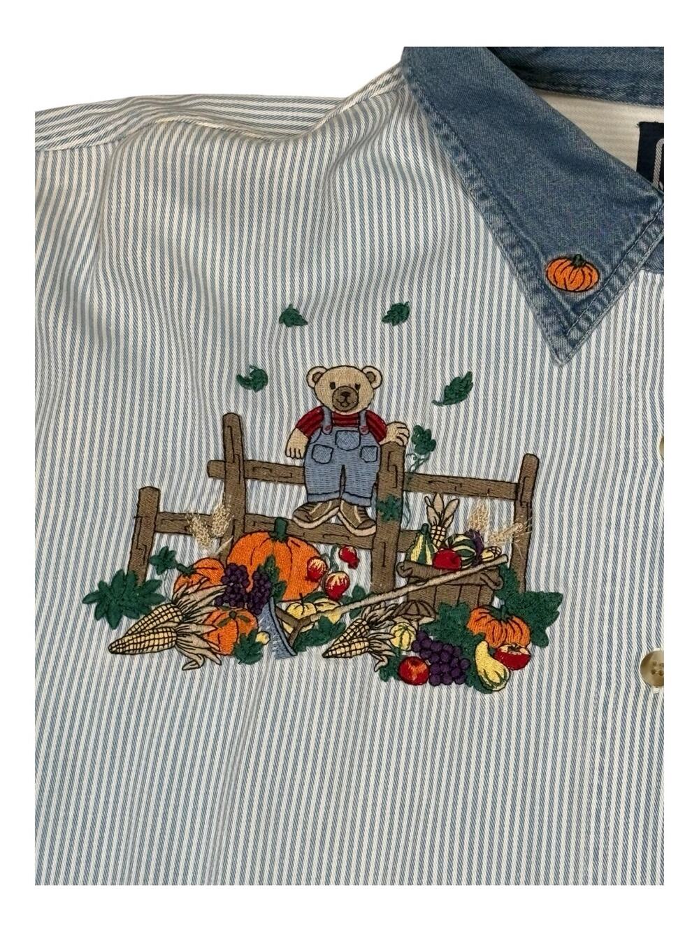 Vintage 90s Quizz NY Embroidered Striped Button Up Shirt Women's 22 Fall Autumn